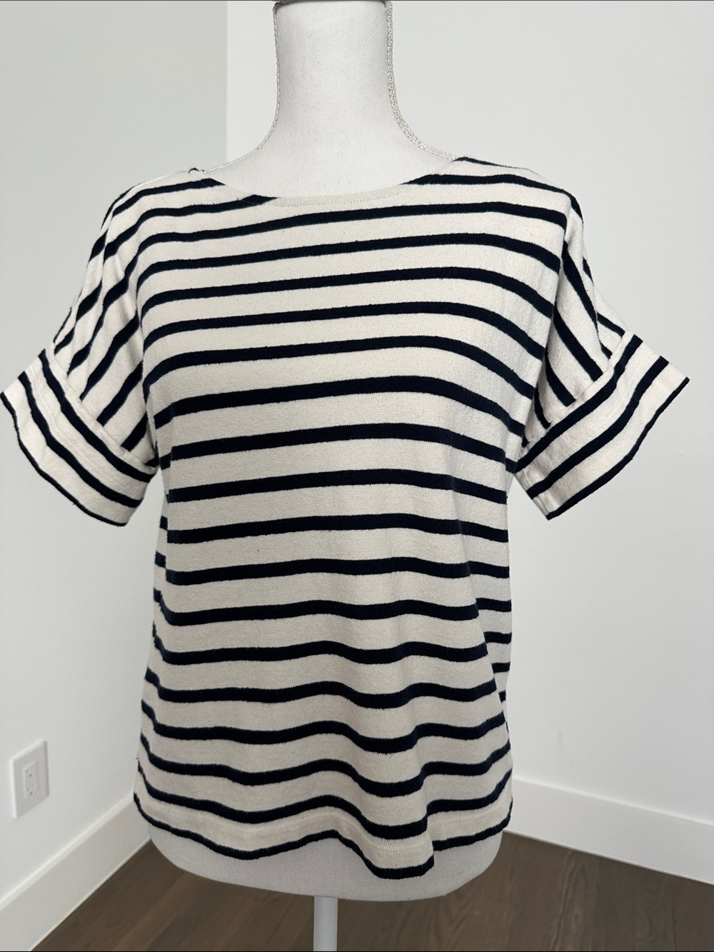 Black & White Striped Short Sleeve Knit Top